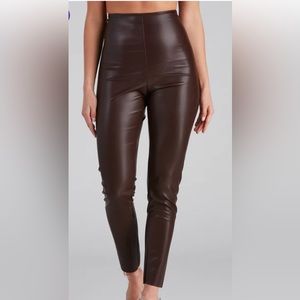 Faux leather brown legging pants